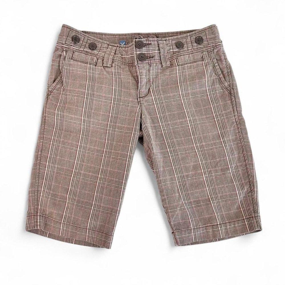 Vintage Y2K American Eagle Brown Plaid Low Rise Bermuda Shorts Size 4